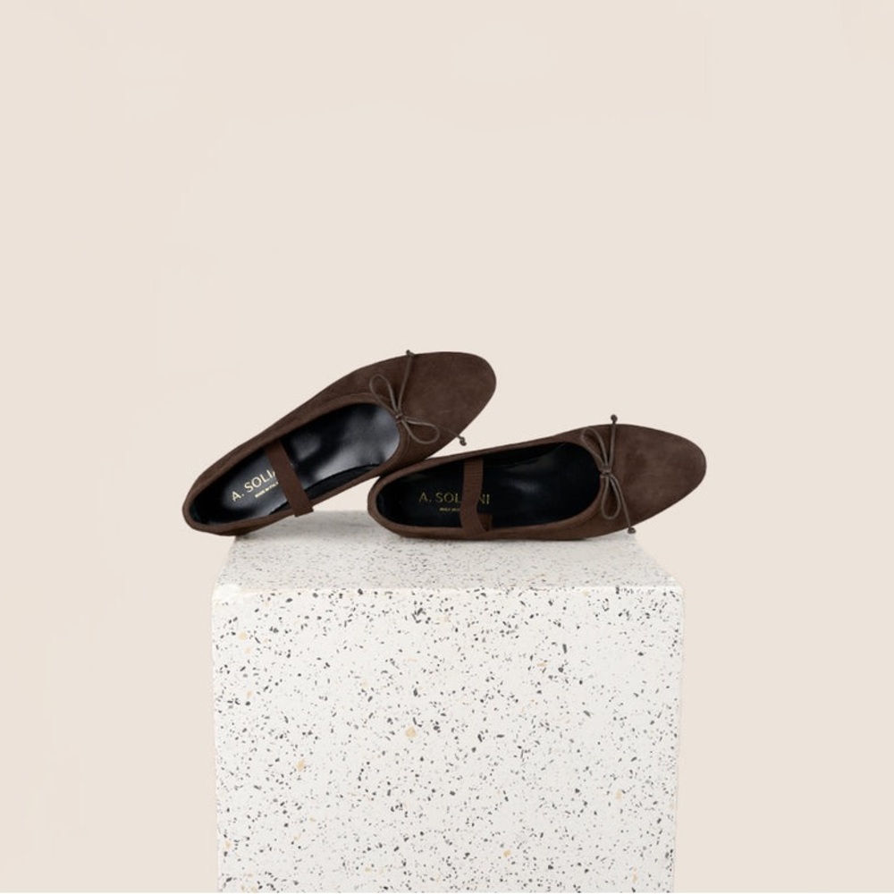 Women's Italian Brown Suede Mary Jane Flats with Bow Detail - Picture 2 of 8